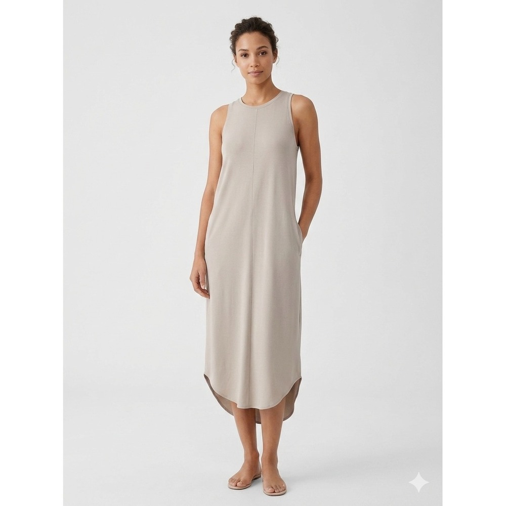 FLX Travel Leisure Beige Sleeveless Midi Dress Racerback Pockets S Quick Dry